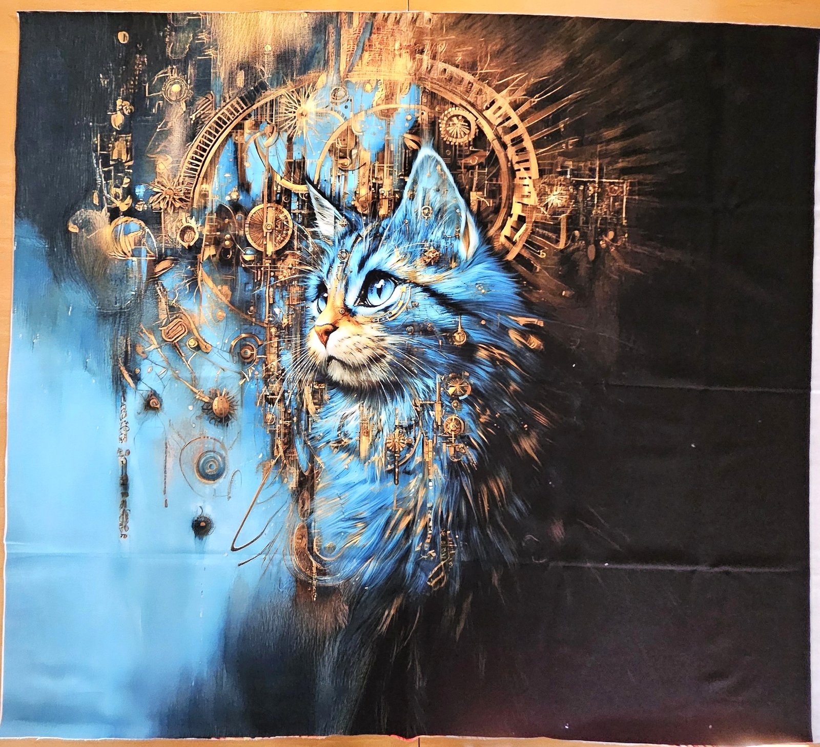 Teplákovina 240g - PANEL XL 80 cm - Modrá kočka