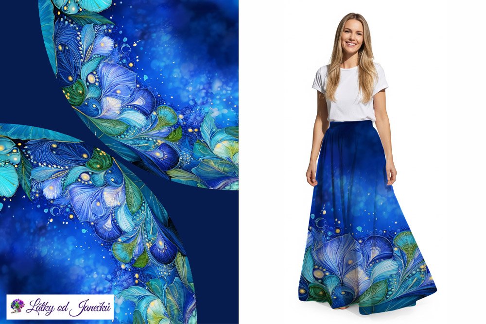 Bavlněný úplet top 180g - PANEL na půlkolovou maxisukni 200x176 cm - oceán