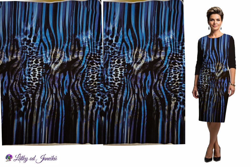 Teplákovina 240g - Panel 120x172 cm - Modrá zebra