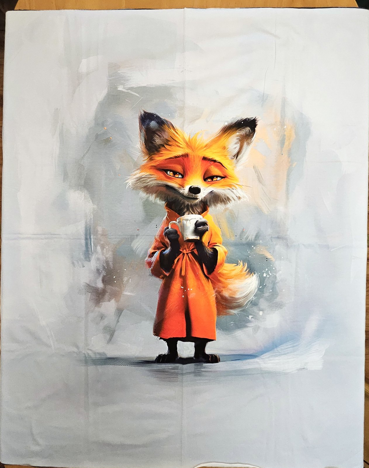 Bavlněný úplet 200g - PANEL 100x176 cm - liška s kávou