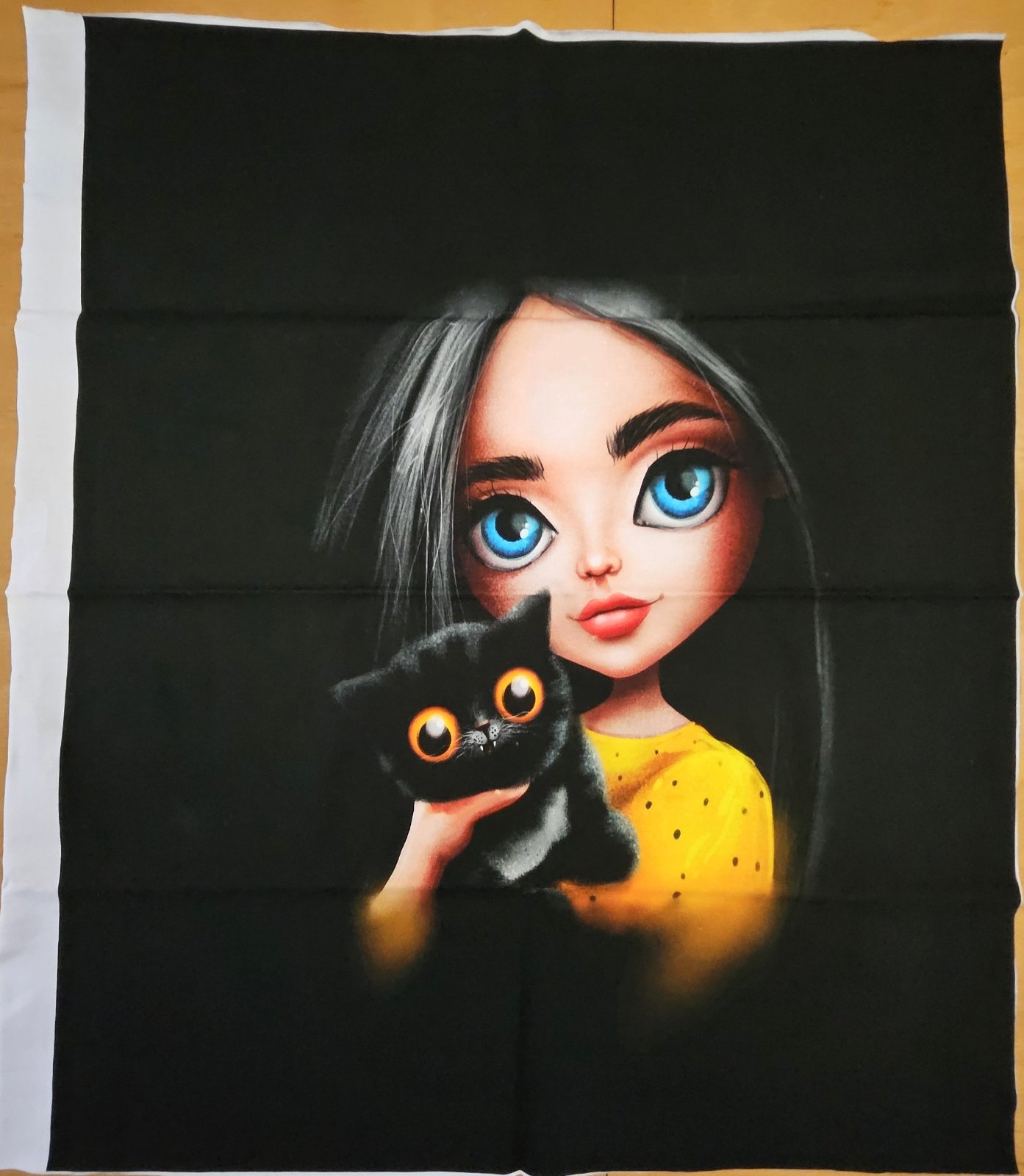 Bavlněný úplet TOP 180g - PANEL S - dívka s kočkou