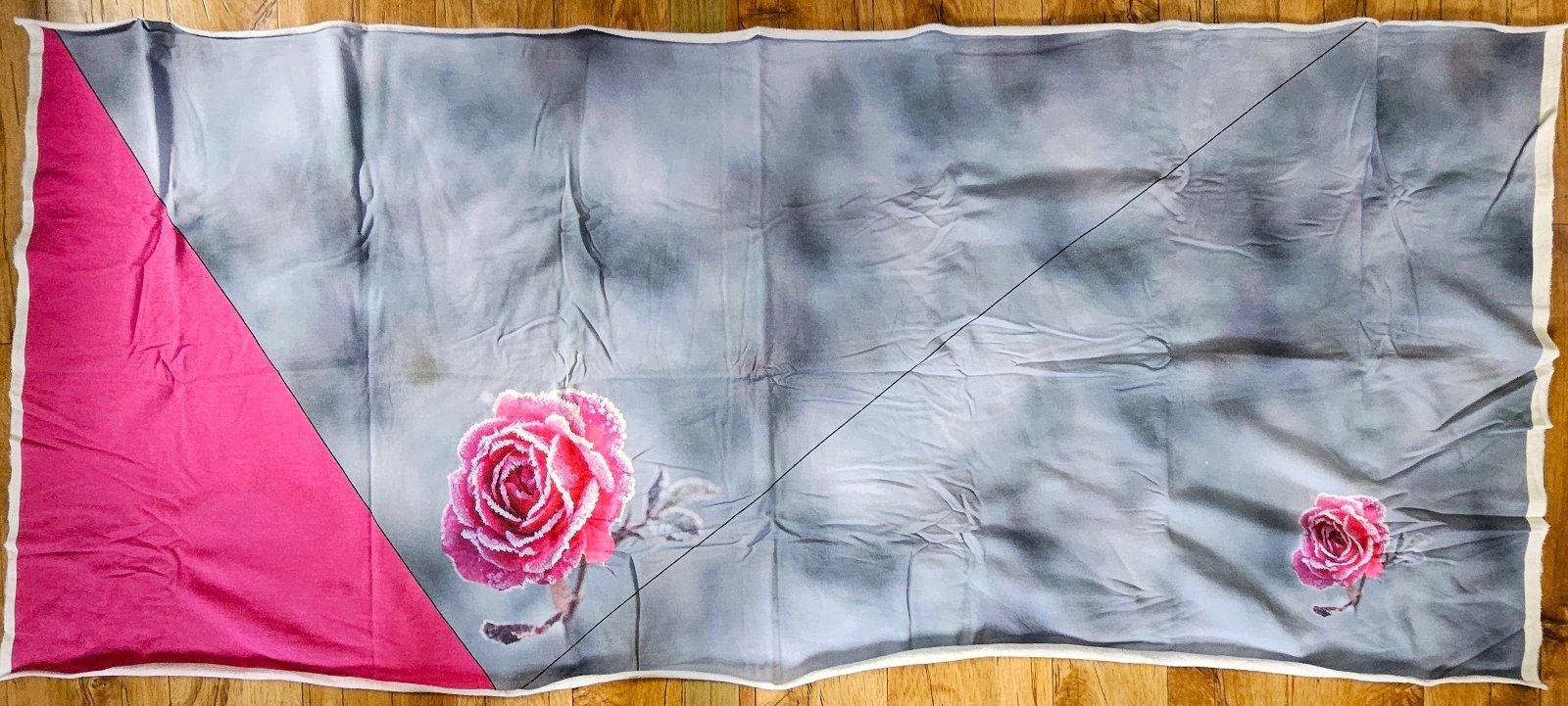Teplákovina POČESANÁ 260g - PANEL na šátek s čepicí - růže